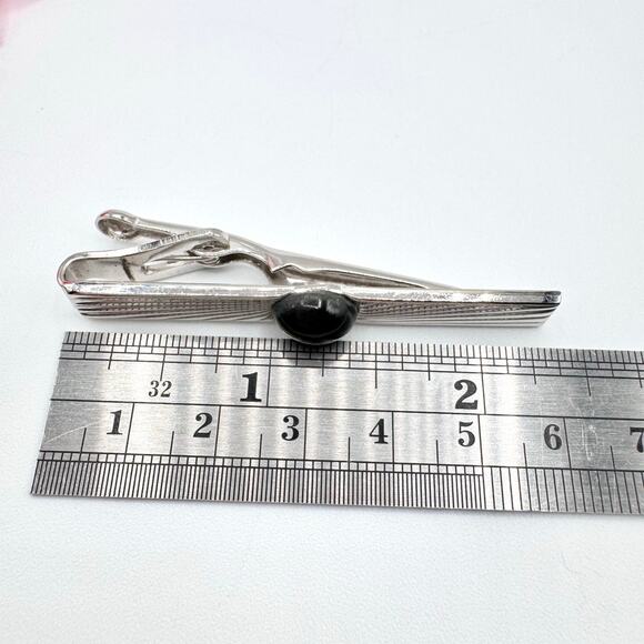 Vintage Swank Gray Tiger’s Eye Cufflink Tie Bar Set Silver Tone Dapper Formal - Picture 16 of 16